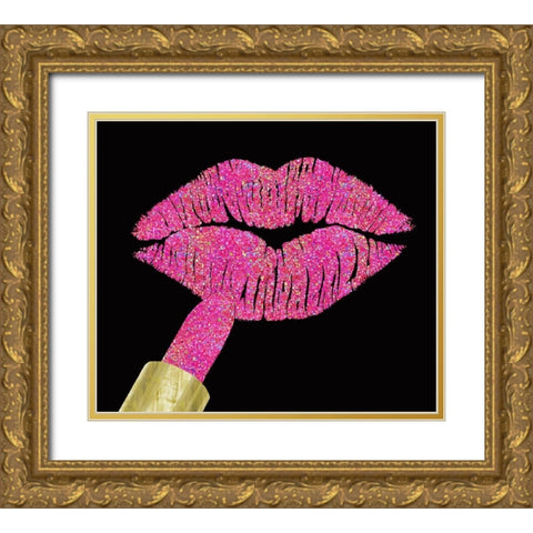 Iridescent Glitter Kiss Hot Pink Gold Ornate Wood Framed Art Print with Double Matting by Lavoie, Tina