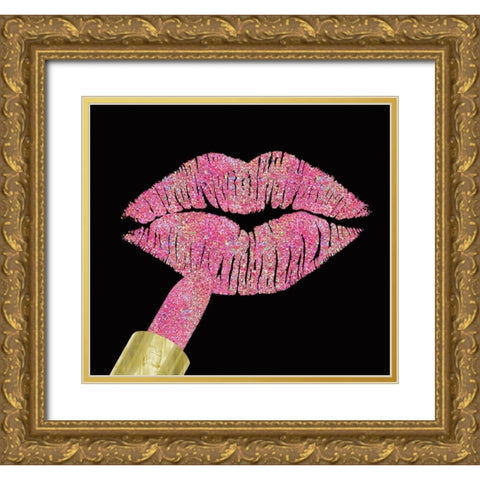 Iridescent Glitter Kiss Pink Gold Ornate Wood Framed Art Print with Double Matting by Lavoie, Tina