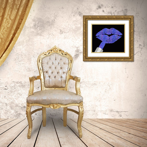 Iridescent Glitter Lips Purple Gold Ornate Wood Framed Art Print with Double Matting by Lavoie, Tina
