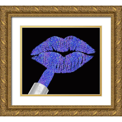 Iridescent Glitter Lips Purple Gold Ornate Wood Framed Art Print with Double Matting by Lavoie, Tina
