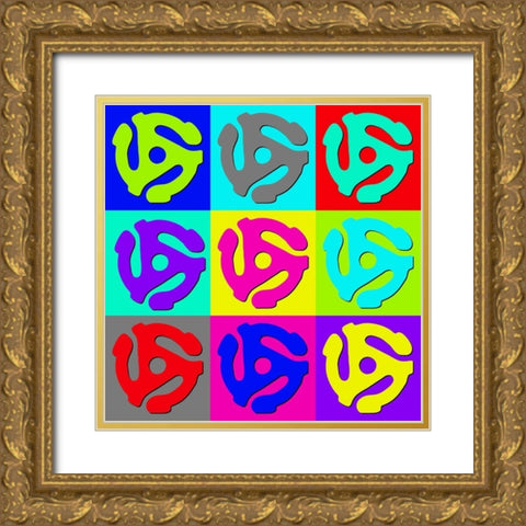 Retro Pop Art Music Is Life 45 Rpm Adapters Gold Ornate Wood Framed Art Print with Double Matting by Lavoie, Tina