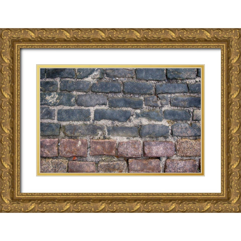 Old Montreal Bi-Color Cobblestone Street Gold Ornate Wood Framed Art Print with Double Matting by Lavoie, Tina