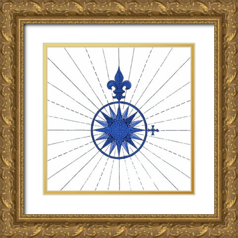 French Blue Compass Rose From 1543 Gold Ornate Wood Framed Art Print with Double Matting by Lavoie, Tina