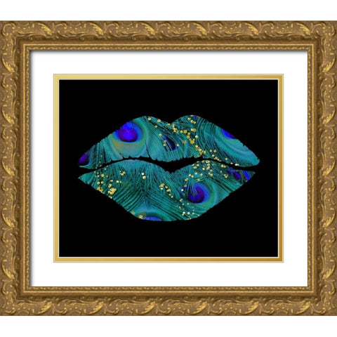 Peacock Kiss Gold Ornate Wood Framed Art Print with Double Matting by Lavoie, Tina