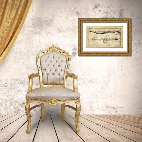 George Washington Bridge Blueprint Industrial Farmhouse Gold Ornate Wood Framed Art Print with Double Matting by Lavoie, Tina