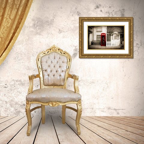 Red Telephone Booth Gold Ornate Wood Framed Art Print with Double Matting by Lavoie, Tina
