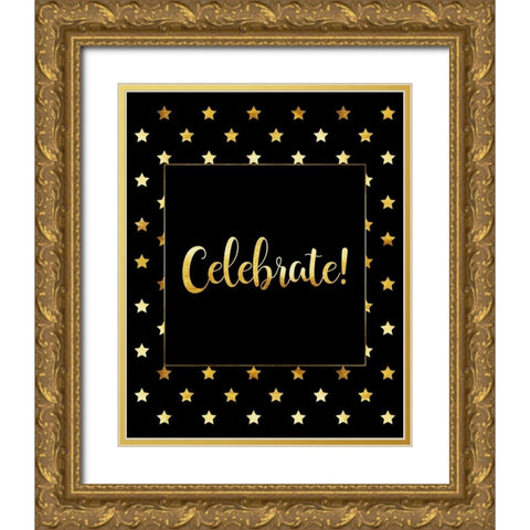Celebrate Gold Gold Ornate Wood Framed Art Print with Double Matting by Lavoie, Tina