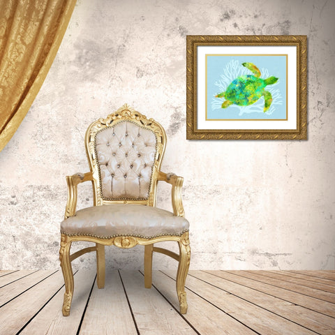 Mystical Sea Turtle Gold Ornate Wood Framed Art Print with Double Matting by Lavoie, Tina