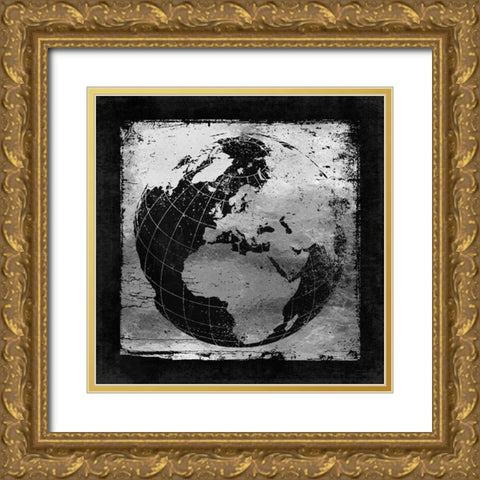 Silver Vintage earth With Grid Lines Gold Ornate Wood Framed Art Print with Double Matting by Lavoie, Tina