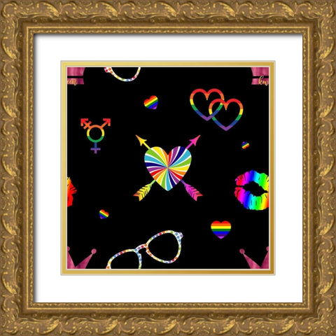 LGBTQ Icon Pattern Gold Ornate Wood Framed Art Print with Double Matting by Lavoie, Tina