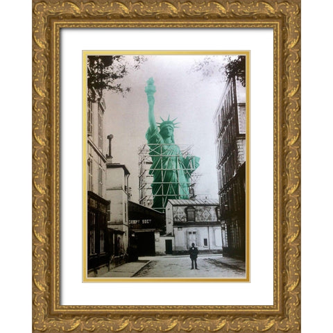 Lady Liberty Construction 1885 Gold Ornate Wood Framed Art Print with Double Matting by Lavoie, Tina