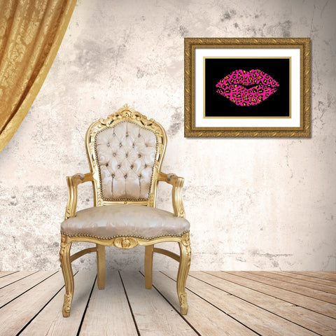 Pink Leopard Lips Gold Ornate Wood Framed Art Print with Double Matting by Lavoie, Tina