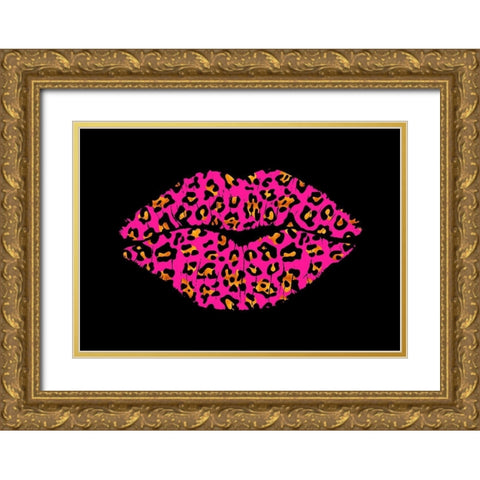 Pink Leopard Lips Gold Ornate Wood Framed Art Print with Double Matting by Lavoie, Tina