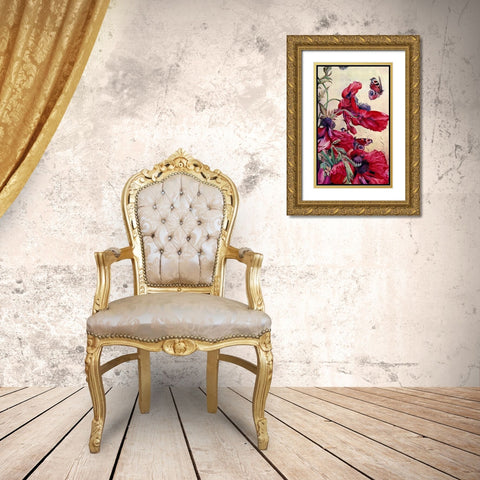 Poppy Nature Study 1917 Gold Ornate Wood Framed Art Print with Double Matting by Lavoie, Tina