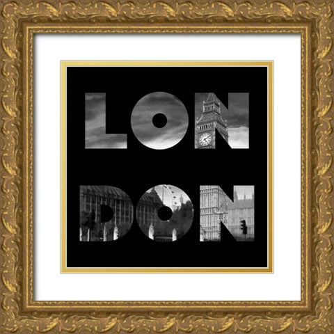 London Typography Gold Ornate Wood Framed Art Print with Double Matting by Lavoie, Tina