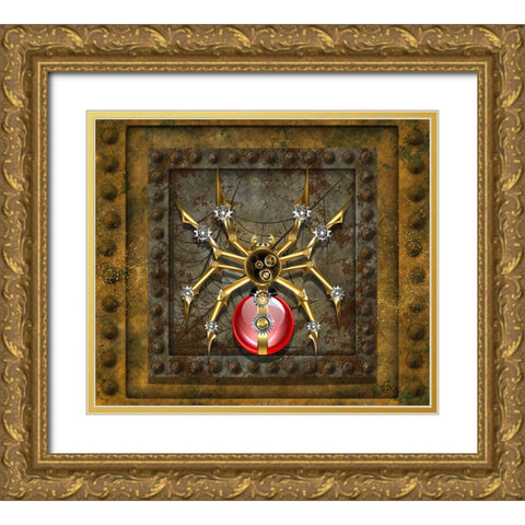 Steampunk Spider Gold Ornate Wood Framed Art Print with Double Matting by Mitchell, Tina