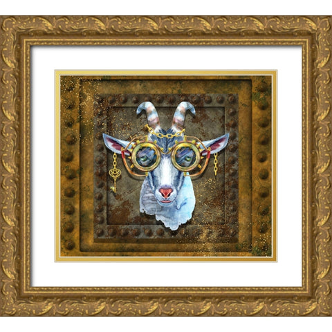 Steampunk Goat Gold Ornate Wood Framed Art Print with Double Matting by Mitchell, Tina