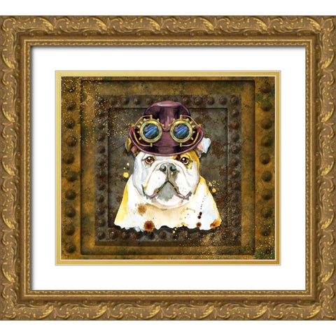 Steampunk Bulldog Gold Ornate Wood Framed Art Print with Double Matting by Mitchell, Tina