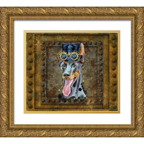 Steampunk Great Dane Gold Ornate Wood Framed Art Print with Double Matting by Mitchell, Tina