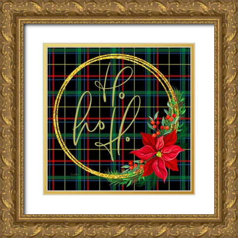 Tartan Wreath Ho Ho Ho Gold Ornate Wood Framed Art Print with Double Matting by Mitchell, Tina