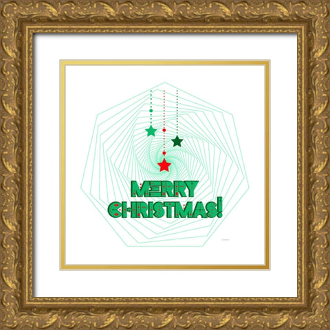 Merry Christmas Geometric Wreath Gold Ornate Wood Framed Art Print with Double Matting by Mitchell, Tina
