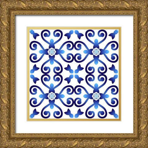 Mediterranean Mosaic Tile Gold Ornate Wood Framed Art Print with Double Matting by Mitchell, Tina