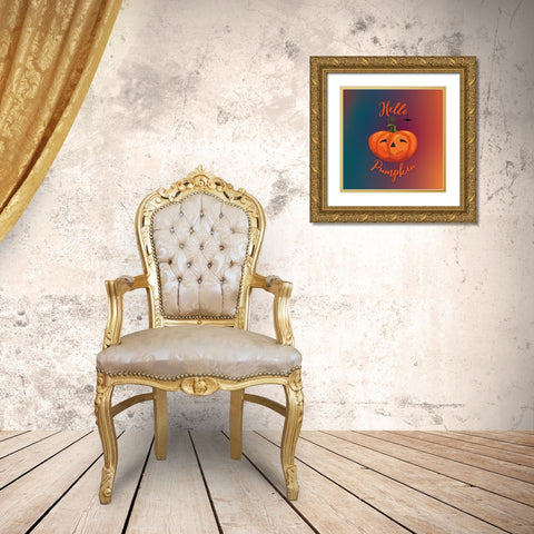 Hello Pumpkin Gold Ornate Wood Framed Art Print with Double Matting by Mitchell, Tina