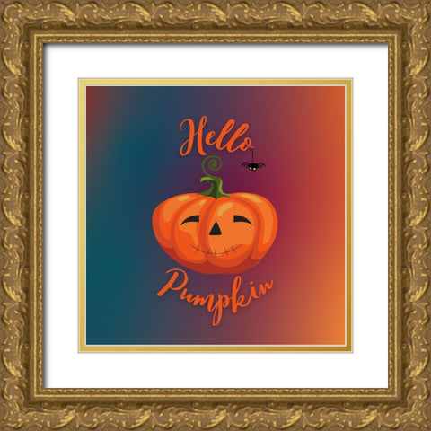 Hello Pumpkin Gold Ornate Wood Framed Art Print with Double Matting by Mitchell, Tina