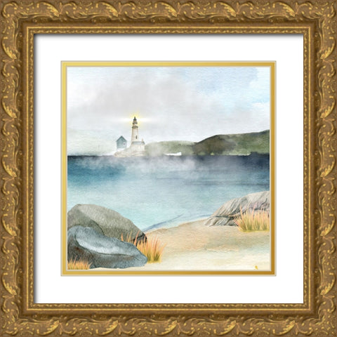 Lighthouse Fog Gold Ornate Wood Framed Art Print with Double Matting by Mitchell, Tina