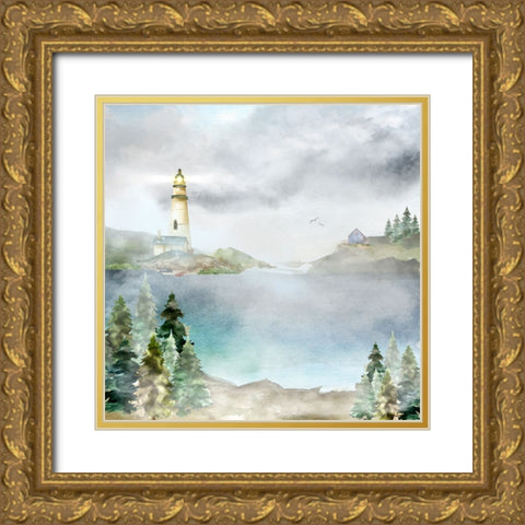 Lighthouse in the Pines Gold Ornate Wood Framed Art Print with Double Matting by Mitchell, Tina