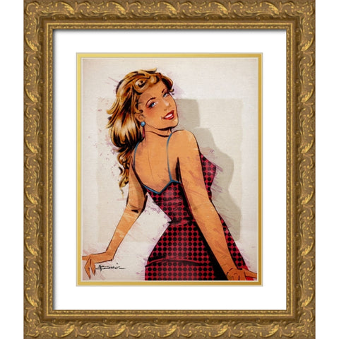 Polka Dot Dress Gold Ornate Wood Framed Art Print with Double Matting by TMBorenstein