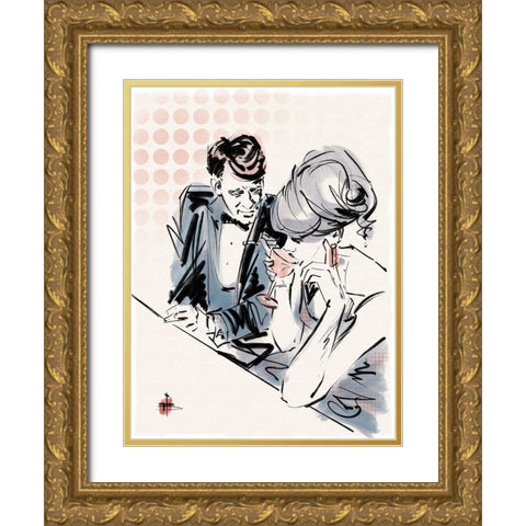 Happy Hour Gold Ornate Wood Framed Art Print with Double Matting by TMBorenstein