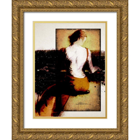 Piano Bar Gold Ornate Wood Framed Art Print with Double Matting by TMBorenstein