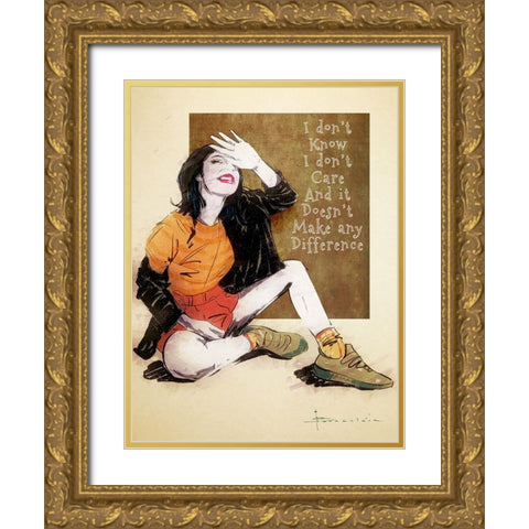 I Dont Care Gold Ornate Wood Framed Art Print with Double Matting by TMBorenstein