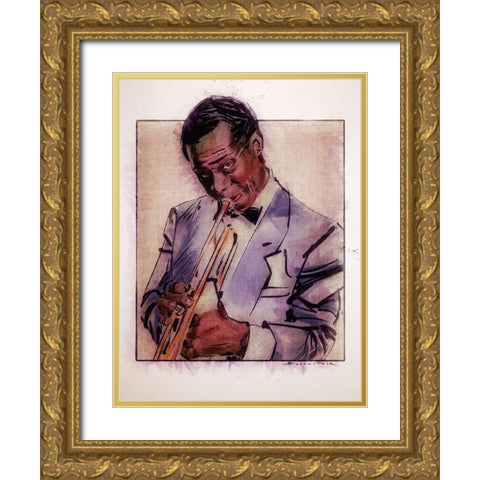 Jazz Man Gold Ornate Wood Framed Art Print with Double Matting by TMBorenstein