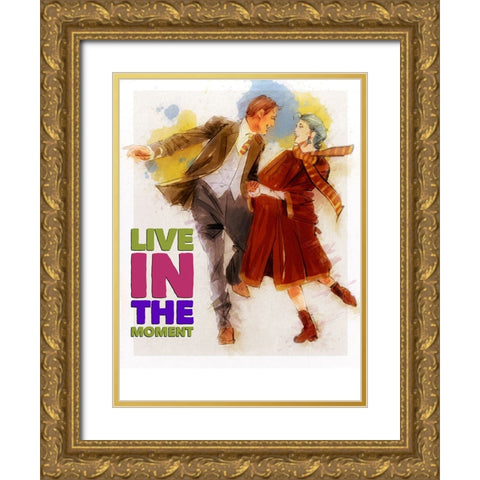 Live In The Moment Gold Ornate Wood Framed Art Print with Double Matting by TMBorenstein