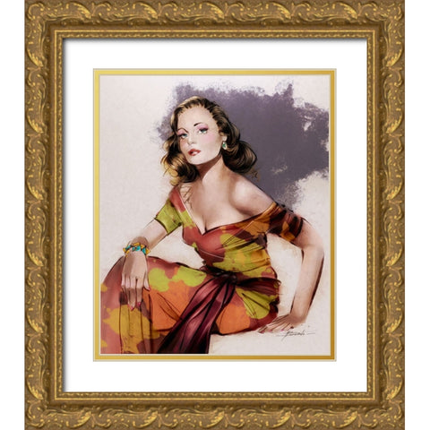 Fem Noir Gold Ornate Wood Framed Art Print with Double Matting by TMBorenstein