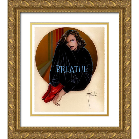 Breathe Gold Ornate Wood Framed Art Print with Double Matting by TMBorenstein