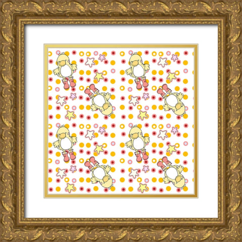 Pink And Orange Ducky Dots Gold Ornate Wood Framed Art Print with Double Matting by Wade, Valarie