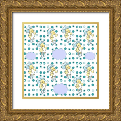 Rain Cloud Duckie Gold Ornate Wood Framed Art Print with Double Matting by Wade, Valarie