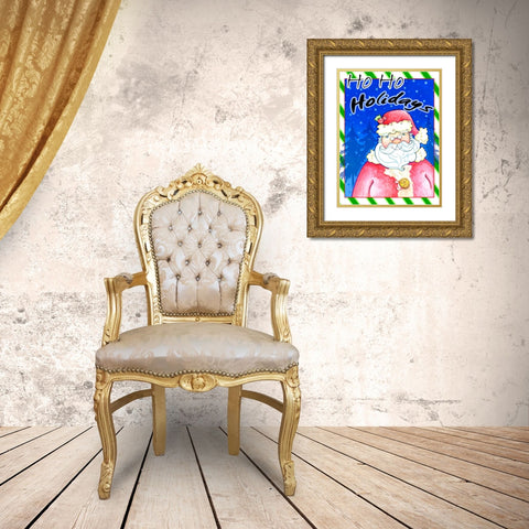 Ho Ho Holidays Gold Ornate Wood Framed Art Print with Double Matting by Wade, Valarie