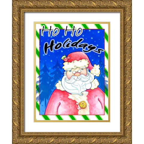 Ho Ho Holidays Gold Ornate Wood Framed Art Print with Double Matting by Wade, Valarie