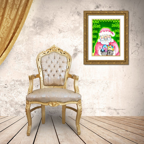 Holly Jolly Santa Gold Ornate Wood Framed Art Print with Double Matting by Wade, Valarie