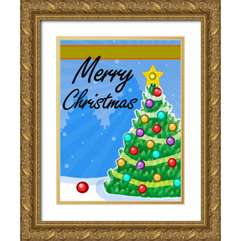 Christmas Tree Gold Ornate Wood Framed Art Print with Double Matting by Wade, Valarie