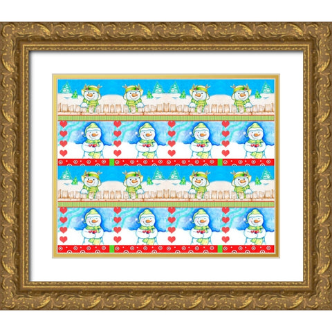 Christmas Pattern 2 Gold Ornate Wood Framed Art Print with Double Matting by Wade, Valarie