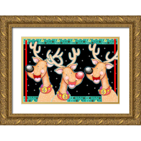 Happy Reindeer Gold Ornate Wood Framed Art Print with Double Matting by Wade, Valarie