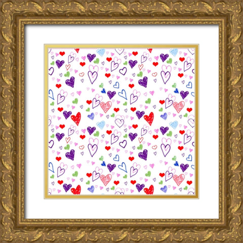 Hearts 1 Gold Ornate Wood Framed Art Print with Double Matting by Wade, Valarie