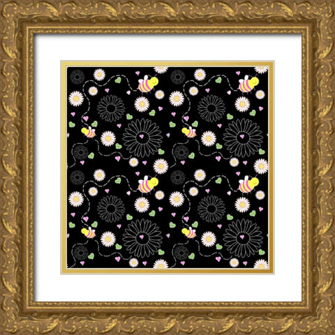 Hearts 3 Gold Ornate Wood Framed Art Print with Double Matting by Wade, Valarie