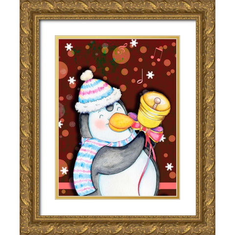 Penguin Bell Gold Ornate Wood Framed Art Print with Double Matting by Wade, Valarie