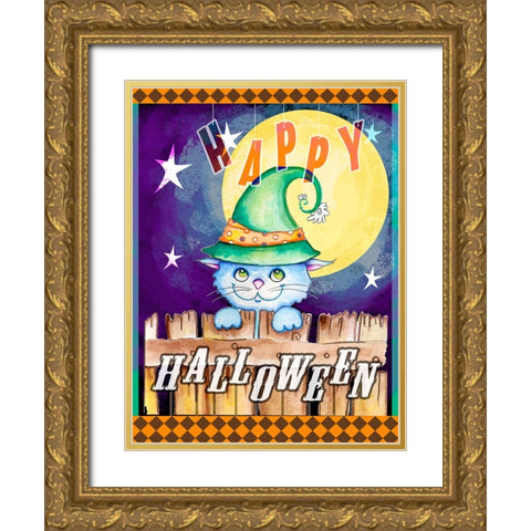 Halloween Moon Gold Ornate Wood Framed Art Print with Double Matting by Wade, Valarie